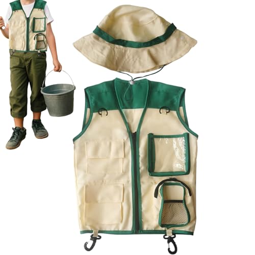 Explorer-Weste und für Kinder, Erkundungskostüm für Kinder, kreative Weste und, Entdecker-Ausrüstung für Camping, Wandern, Dschungel, Picknick, Klassenzimmer, Safari, Garten von Generisch