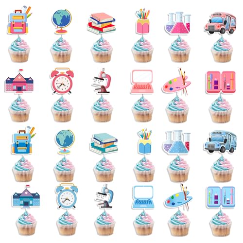 FANOST 24 PCS Einschulung Tortendeko, Blau und Rosa Schulanfang Cupcake Topper Deko, Mädchen Jungen Schulkind Klassenzimmer Kindergarten Party Einschulung Kunchen Deko von Generisch