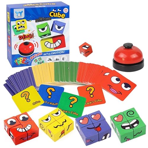 Face Changing Magic Cube, 3D-Puzzle Holzgesicht-Wechsel-Zauberwürfel Bauklötze Puzzle-Spielzeug 3D-Puzzle Ausdruck Puzzle pädagogische Brettspiele Spielzeug für Kinder und Erwachsene von Generisch