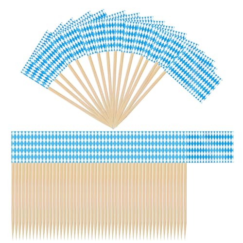 Fähnchen Zahnstocher,Oktoberfest Cupcake Toppings - Bayerische Deko Spieße 100 Stück Für Küche Cocktailpartys Vorspeisen Platten Snacks Garten Herbstzubehör von Generisch