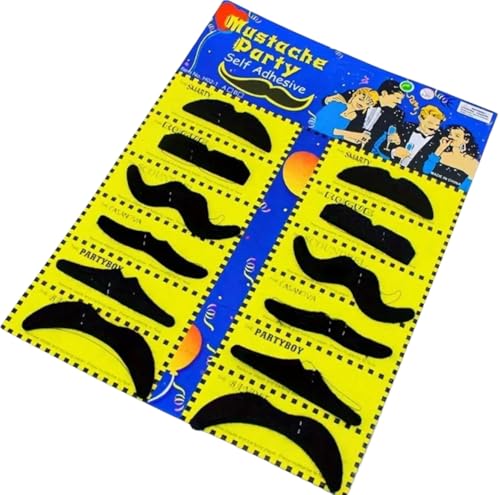 Fake Moustache 12 Pack Fake Tash Black Stick On Moustaches Pack Fancy Dress Moustache (Schwarz) von Generisch