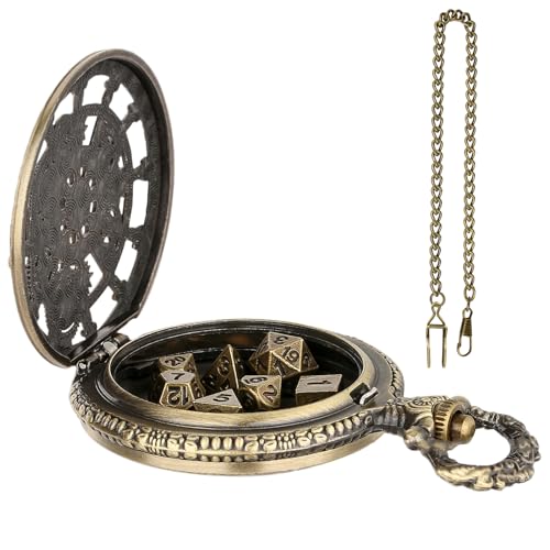 Fantasy Dice Set - Vintage Watchhalter, Travel RPG Case | Dekorative polyedrische Spielbox, Miniatur -Aufbewahrungswürfel für Rollenspiele Abenteuer Dungeon Tabletop Game Campaign Indoor Session Displ von Generisch