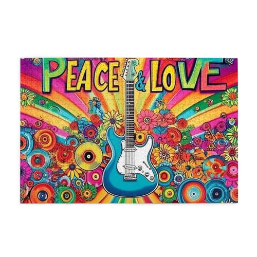 Farbiges Batik-Puzzle mit Peace-Logo, Gitarre, 1000-teiliges Puzzle für Erwachsene, Holzpuzzles für Erwachsene, Geschenke, Heimdekoration Farbiges Batik-Puzzle mit Peace-Logo, Gitarre, 1000-teiliges Puzzle für Erwachsene, Holzpuzzles für Erwachsene, Geschenke, Heimdekoration von Generisch