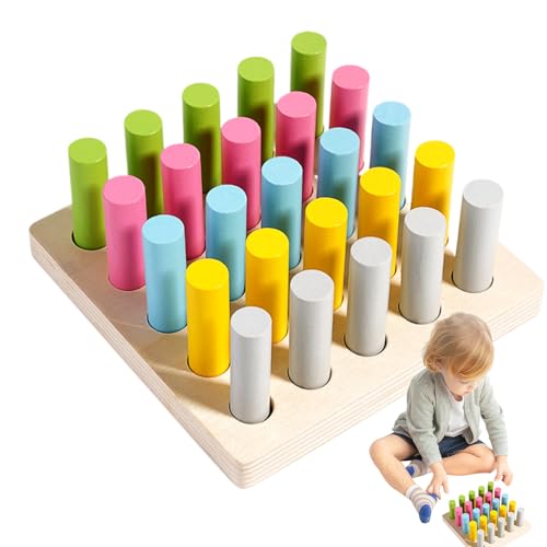 Farblich passendes Spielzeug, Stick-Sensorspielzeug, Holzknauf-Zylinderstab, farblich passende Stäbchen - Lernspielzeug mit Farbstiften, sensorische Farbanpassungsspiele für Kinder und Kinder von Generisch