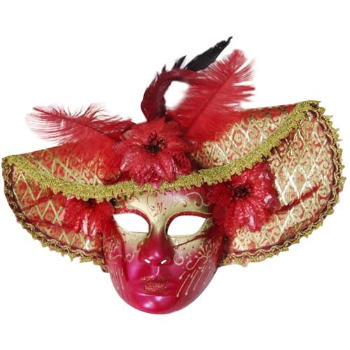 Fasching Maskerade Maske Narren mit Federn Vollgesicht Venezianisches Zubehör Partyball Karneval Ball Kostüm Masken von Generisch