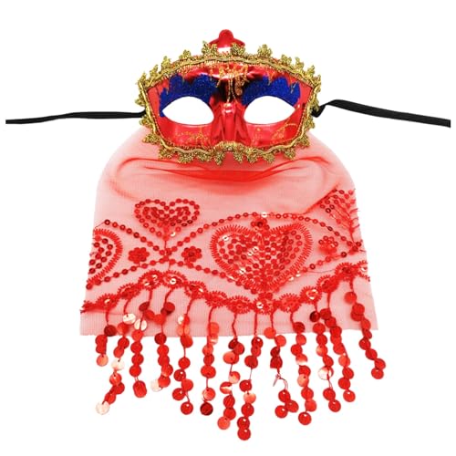Faschingskostüme Damen Maskerade Kostüme Outfit Exquisit mit Schleier Party Ball Zubehör Karneval 2025 Stirnbänder Masken Karneval Outfits Ballmaske Kopfbedeckung Madi Gras Kostüm von Generisch