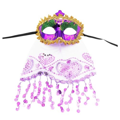 Faschingskostüme Perlen mit Schleier Party Maske für Damen Ball Zubehör Outfit Karneval Masken Maske Maskerade von Generisch