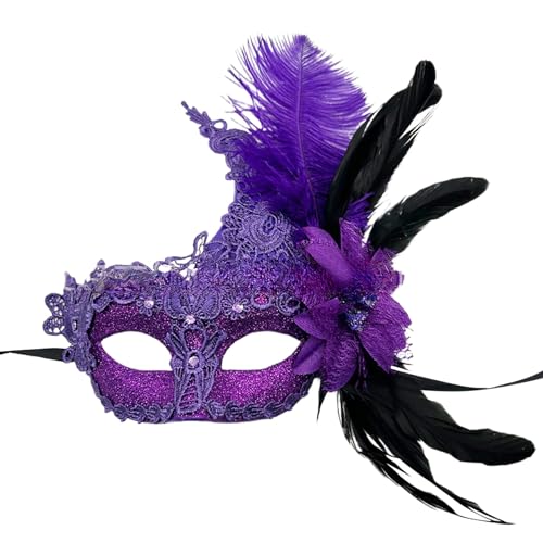Faux Feather Mardi Gras Gesichtsmasken für Erwachsene Venezianische gefälschte Blume Exquisite Ball Karneval Ball Maske Dekorationen Party Outfit Kopfbedeckung 2025 Karneval Zubehör für Frauen Kostüme von Generisch