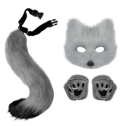 Faux Wolf Maskerade Kostüm Spaß | Stirnband Wolfsschwanz Wollf Kosstume | Pelzkostüm | Tierkostüm aus Kunstwolle | Maskerade Kostüm Spaß für Halloween-Partys und Events Faux Wolf Maskerade Kostüm Spaß | Stirnband Wolfsschwanz Wollf Kosstume | Pelzkostüm | Tierkostüm aus Kunstwolle | Maskerade Kostüm Spaß für Halloween-Partys und Events von Generisch
