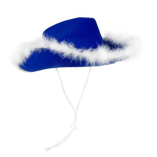 Federboa Cowboyhut – Neuheit Blau Cowboy Feder Boa Hut – Filz Dress Up Kopfbedeckung, Western-Kopfbedeckung, Halloween-Zubehör für Junggesellinnenabschiede von Generisch