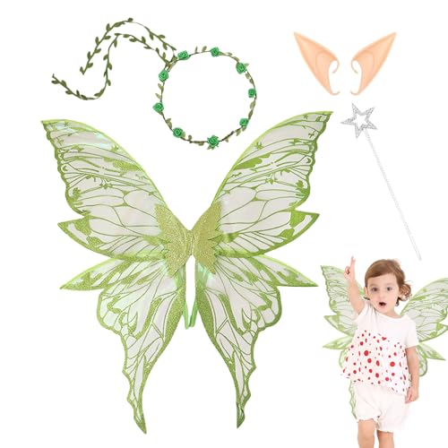 Feenflügel Für Erwachsene - Kostüm Verkleidung Engelsflügel Mit Feenstab & Elfenohren | Kostümzubehör Für Hochzeitsfeiern Geburtstage Mottopartys Prinzessinnen Rollenspiel von Generisch