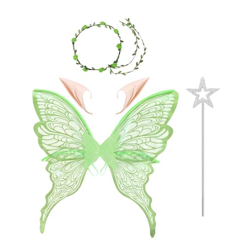 Feenflügel Kostüm Set - Halloween Kinderkostüm Mit Schmetterlingsflügeln - Elastische Verkleidungs-Accessoires Mit Blumenhaarreif Für Kinder Und Erwachsene von Generisch
