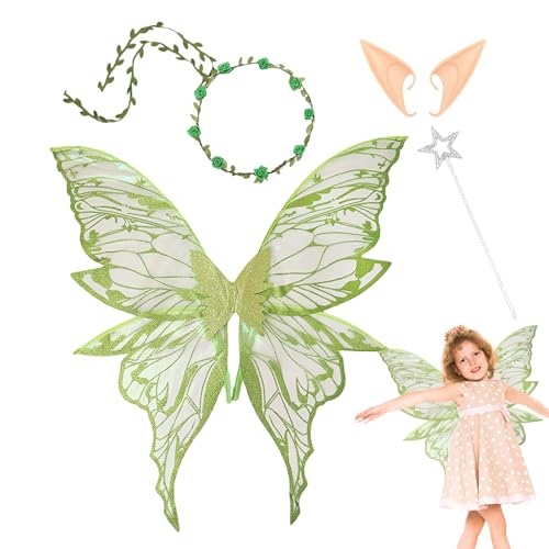 Feenflügel Verkleidung | Engelsflügel Kostüm Set Mit Blumigem Kopfschmuck Und Elfenohren,Kostümzubehör Für Hochzeitsfeiern Geburtstage Mottopartys Prinzessinnen Rollenspiel Feenflügel Verkleidung | Engelsflügel Kostüm Set Mit Blumigem Kopfschmuck Und Elfenohren,Kostümzubehör Für Hochzeitsfeiern Geburtstage Mottopartys Prinzessinnen Rollenspiel von Generisch