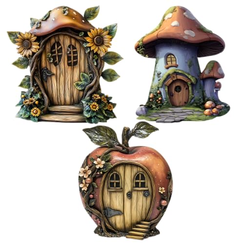 Feentür, 2D-Holz-Puppenhaus, Feentür, 3 x niedliches Märchen, rustikales Miniatur-Zubehör für Kinder, Wand-/Gartendekoration, - von Generisch