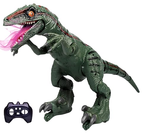 Ferngesteuerter Dinosaurier Mega Riese 70 cm mit Raucheffekt aus dem Mund LED-Licht echte Sounds RC Dinosaurier Velociraptor ferngesteuert Gehen und Brüllen Realistischer Elektrischer Dinosaurier von Generisch