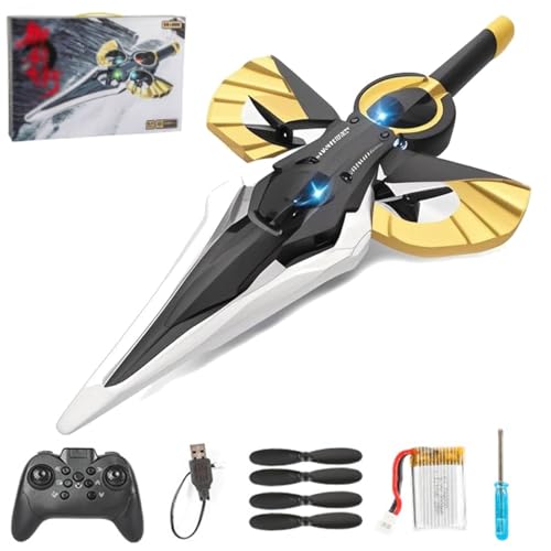 Ferngesteuertes Flugschwert, 2025 neues Stunt-Flugzeug mit Autopilot und Gyro-Stabilisator, Flying Sword Rc Glider, leichtes Easy Fly Rc Glider, 3-Gang-Steuerung (Schwarz-Gelb-Single-Steuerung) von Generisch