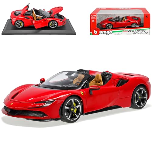 Ferrri SF90 Spider Cabrio Rot Ab 2020 1/18 Burago Modell Auto mit individiuellem Wunschkennzeichen von Generisch