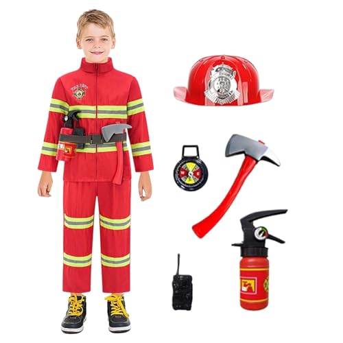 Feuerwehr Kostüm Kinder, Kinder Feuerwehr Set Faschingskostüme Junge Feuerwehrmann Mit FeuerlöScher Kostüm Feuerwehrmann Für Faschingskostüm Halloween Karneval Cosplay Verkleidung Kostüm von Generisch