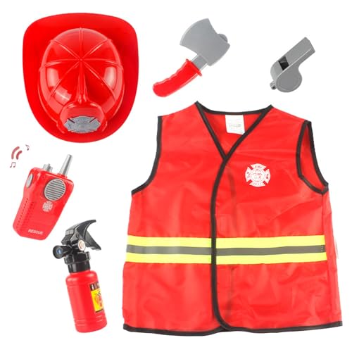 Fireman Dress up - Kinder tun spielen Kostüm, Feuerwehrleiter, Rettungsrollenspielkleidung | Feuerwehruniform für Kinder mit Werkzeugen, fantasievolles Spielkostüm für und Mädchen an Halloween Fireman Dress up - Kinder tun spielen Kostüm, Feuerwehrleiter, Rettungsrollenspielkleidung | Feuerwehruniform für Kinder mit Werkzeugen, fantasievolles Spielkostüm für und Mädchen an Halloween von Generisch