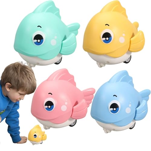Fischspielzeugauto für Kleinkind, Press und Go Fisch - 4X Cartoon Fish Baby Spielzeug Push and Go | Lernen Crawl Walking Kleinkindentwicklung Süßes Spaß Sea Animal Playset für Kinder von Generisch