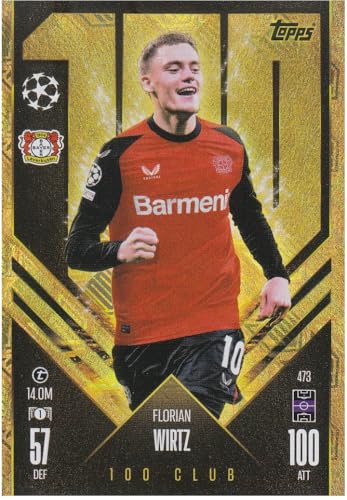 Florian Wirtz Youngster Leverkusen t 14.0M Topps CL 2024-25 100 Club Fußball Sammelkarte 473 von Generisch