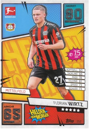Florian Wirtz t 7.5 Mio Mittelfeld Leverkusen, Helden von Morgen, BL 2021-22 Fußball Sammelkarte 252 von Generisch