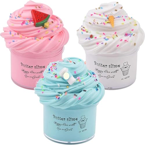 Fluffy Cloud Slime, 70 ml Fruit Slime 50 g, Slime Party Gifts for Children, Sensory Slime Toy, A Halloween Birthday Gift for Girls and Boys Aged 8-12 Years (New 3PC) von Generisch
