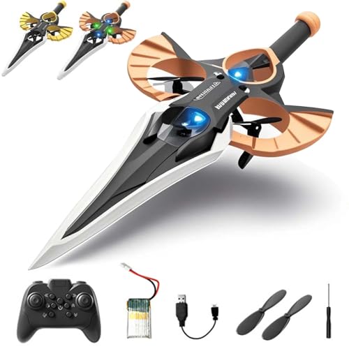 Flying Sword Rc Glider, Remote Flying Sword, 2025 New Stunt Remote-Controlled with Autopilot and Gyro Stabilizer, 3-Speed Stunt Plane, Easy to Fly Gift for Teens & Adults (Handle,Black Gold) von Generisch