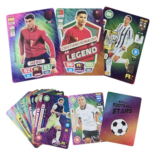 Football Stars Sammelkarten Set, 55 Premium Karten mit Legenden und Top-Spielern, Gold-, Silber- und Schwarz-Edition (Farbig) von Generisch