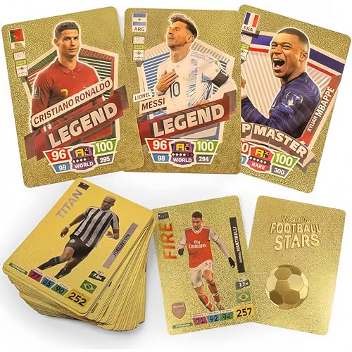 Football Stars Sammelkarten Set, 55 Premium Karten mit Legenden und Top-Spielern, Gold-, Silber- und Schwarz-Edition (Golden) von Generisch