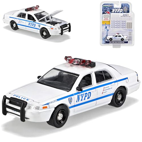 Ford Crown Victoria NYPD Police Interceptor mit Sticker 2. Generation 1997-2011 1/64 Greenlight Modell Auto von Generisch