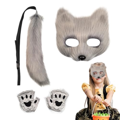 Fox Face Cover Tail Set, Faux Feather Plush Wolf Furry Clothing, Cosplay Accessories, Realistic Animal Head Cover For Halloween, Costume Parties And Cosplay von Generisch