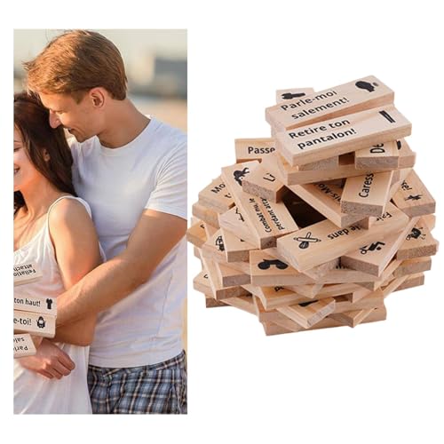 Französisch - Lust Tower Paare Spiele, 48pcs Klassische Paare Spiele Holz Tumbling Tower Spiel, 48 Holz Stapelspiel für Erwachsene Paare Date Nacht Spiele, Indoor Party Spaß für Erwachsene Nacht Party von Generisch