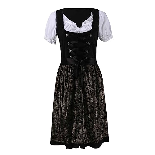 Frauen Oktoberfest Dirndl Kleid Traditionelles Deutsches Bierfest Kostüm Mittelalter Wache Wichtel (Schwarz, S) München Bierfest Dirndl Dienstmädchen Kostüm Vintage Cosplay Bierkostüm von Generisch