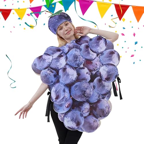 Fruchtkostüm | Lila Weintrauben Kostüm Mit Hut - Realistisches Verkleidungskostüm Für Rollenspiel Halloween Party Cosplay Bühnenauftritt von Generisch