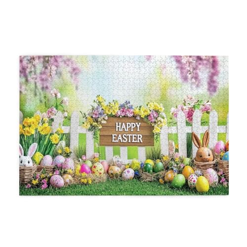 Frühlingskaninchen, Eier und rosa Blumen im Gras, 1000 Teile Puzzles für Erwachsene, Holzpuzzles für Erwachsene, Geschenke, Wohnkultur Frühlingskaninchen, Eier und rosa Blumen im Gras, 1000 Teile Puzzles für Erwachsene, Holzpuzzles für Erwachsene, Geschenke, Wohnkultur von Generisch