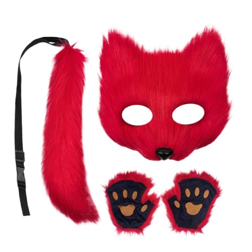 Fuchs Gesichtsmaske Und Schwanz Set,Halloween Cosplay Kostüm - Halloween Katzenschwanz Gesichtsmaske Pfotenhandschuhe Set - Für Männer Frauen Party Feiertag Karneval Event Maskerade Fuchs Gesichtsmaske Und Schwanz Set,Halloween Cosplay Kostüm - Halloween Katzenschwanz Gesichtsmaske Pfotenhandschuhe Set - Für Männer Frauen Party Feiertag Karneval Event Maskerade von Generisch