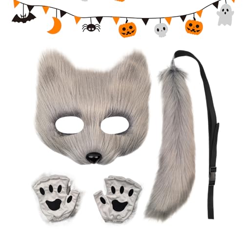 Fuchs Gesichtsmaske Und Schwanz Set - Halloween Cosplay Kostüm - Katzen Gesichtsmaske Handschuhe Verkleidung | Für Karneval Festfotografie Mädchen Erwachsene Fuchs Gesichtsmaske Und Schwanz Set - Halloween Cosplay Kostüm - Katzen Gesichtsmaske Handschuhe Verkleidung | Für Karneval Festfotografie Mädchen Erwachsene von Generisch