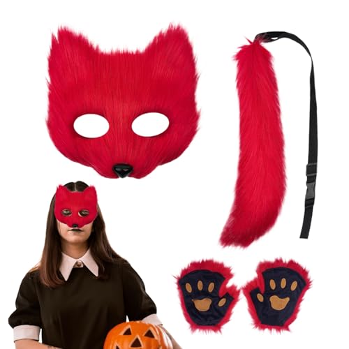 Fuchs Kostüm | Halloween Cosplay Kostüm | Halloween Katzenschwanz Gesichtsmaske Pfotenhandschuhe Set - Für Karneval Festfotografie Mädchen Erwachsene Fuchs Kostüm | Halloween Cosplay Kostüm | Halloween Katzenschwanz Gesichtsmaske Pfotenhandschuhe Set - Für Karneval Festfotografie Mädchen Erwachsene von Generisch
