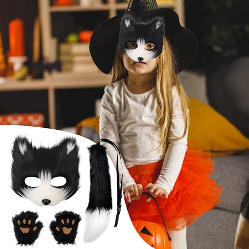 Fuchs Kostüm für Mädchen,Halloween Cosplay Zubehör - Katzen Gesichtsmaske Handschuhe Verkleidung - Für Männer Frauen Party Feiertag Karneval Event Maskerade von Generisch