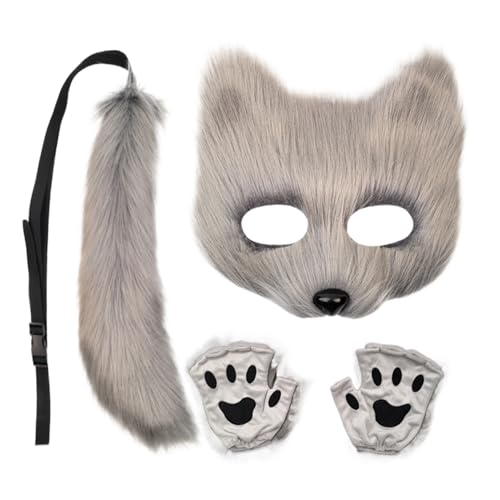 Fuchs Kostüm für Mädchen - Halloween Cosplay Zubehör | Katzen Gesichtsmaske Handschuhe Verkleidung,Für Männer Frauen Party Feiertag Karneval Event Maskerade von Generisch
