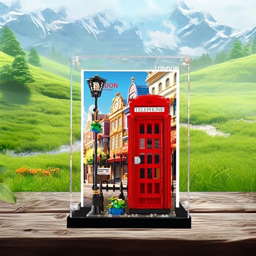 Für LE*GO 21347 Rote Telefonzelle, individuelle Vitrine mit thematischem Hintergrund – staubdichte Box aus transparentem Acryl – Themenszene –bruchsichere Vitrine für Sammler Für LE*GO 21347 Rote Telefonzelle, individuelle Vitrine mit thematischem Hintergrund – staubdichte Box aus transparentem Acryl – Themenszene –bruchsichere Vitrine für Sammler von Generisch