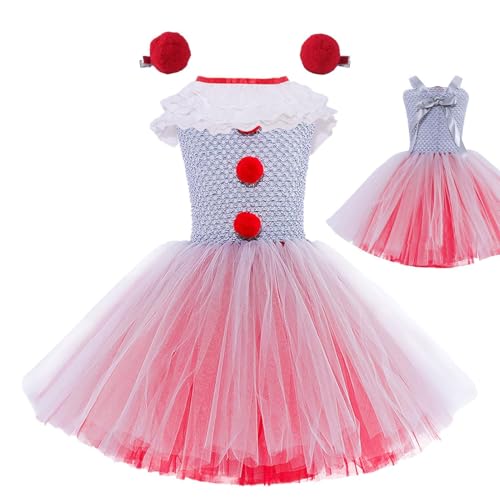 Für Pennywises Kostüme Für Kinder, Clowns Kostüme Für Mädchen, Halloween Clowns Cosplay Kleid Für Mädchen, Gruselige Halloween Clowns Verkleidung Für Kinder, Inklusive Kleid, Kragen, Rote Haarnadel Für Pennywises Kostüme Für Kinder, Clowns Kostüme Für Mädchen, Halloween Clowns Cosplay Kleid Für Mädchen, Gruselige Halloween Clowns Verkleidung Für Kinder, Inklusive Kleid, Kragen, Rote Haarnadel von Generisch