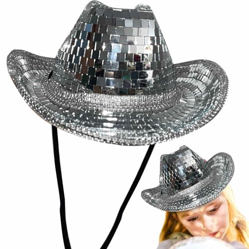 Funkelnder Cowboyhut,Glitzer Disco Verspiegelter Hut Pailletten Cowboyhut | Verspiegelter Disco-Spiegelhut Für Glitzernden, Atemberaubenden Und Lustigen Junggesellenabschiedshut Für Damen Und Herren, Funkelnder Cowboyhut,Glitzer Disco Verspiegelter Hut Pailletten Cowboyhut | Verspiegelter Disco-Spiegelhut Für Glitzernden, Atemberaubenden Und Lustigen Junggesellenabschiedshut Für Damen Und Herren, von Generisch