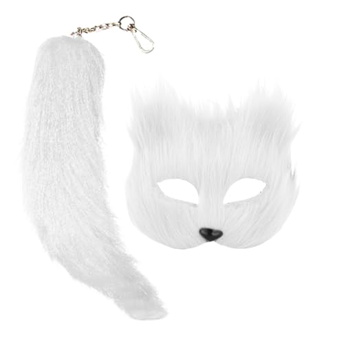 Furry Kostüm, Uchsschwanz Halloween Katze Maske Set, Fuchs Kostüm Cosplay Kostüm Halloween, Fox Tail Cosplay, Halloween Fuchs Maske, Karneval Halloween Party Cosplay Kostüm Set für Erwachsene von Generisch