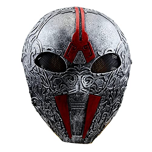 GFRP Horror-Soldat Cosplay Maske Halloween Tanzparty Requisiten Kostüm Maske für Erwachsene (Silber/Rot) von Generisch