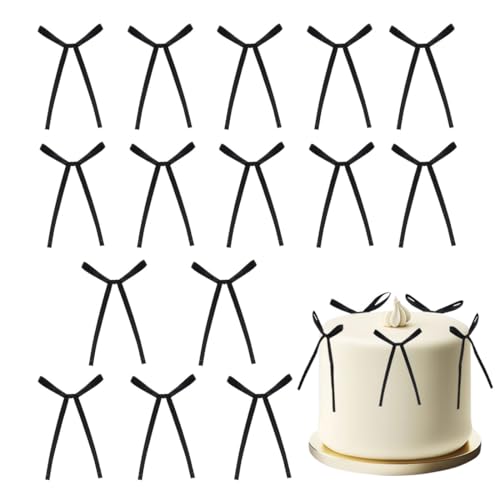 Gaodercha 20pcs Schwarzer Bowknot Kuchen Toppers Schwarzer Bogen Band Kuchen Dekoration Valentinstag Bogen Geburtstag Dekorationen für Geburtstag Hochzeitsfeier Hochzeitstag Kuchen Dekoration von Generisch