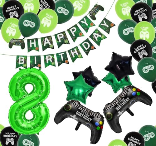 Geburtstag Gaming Deko mit Zahlenballon 8 Grün Folienballon Luftballon Ballon Spiel Konsole 8 Jahre Controller Videospiel Gamer Party Jungen Mädchen 8 Geburtstag Zocken Dekoration (Zahl 8) von Generisch