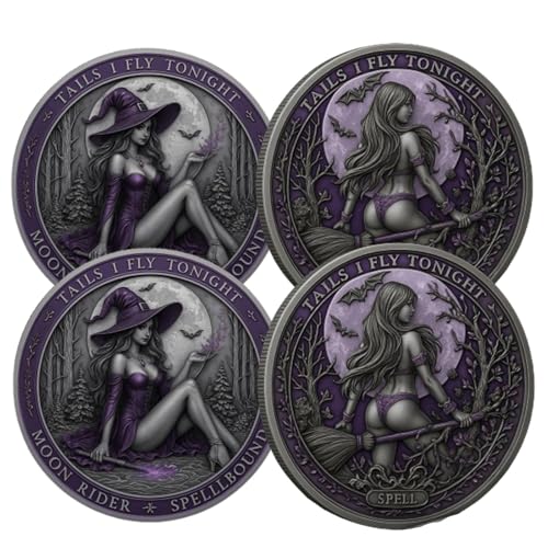 Gedenkmünze der Hexe magischen Nacht – Besen-Zauberin mit Aufschrift "Tonight I'll Soar", Staff Spellbook Gedenkmünze, 4,4 cm Fantasy-Sammelstück für Gothic- und Halloween-Liebhaber (2 Stück) von Generisch