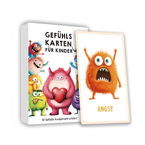 Gefühlskarten für Kinder, 32 Lernkarten mit Monster-Motiven, Pädagogisches Kartenset zum Emotionen Lernen, Deutsch von Generisch